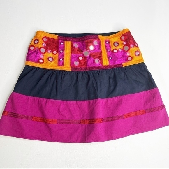 Figue Embroidered Mirrored Boho Mini Skirt Size S - Picture 3 of 7